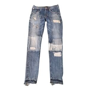 Purple Brand P002 Slim Fit Distressed Patched Light Wash Blue Jeans Mens 32x32